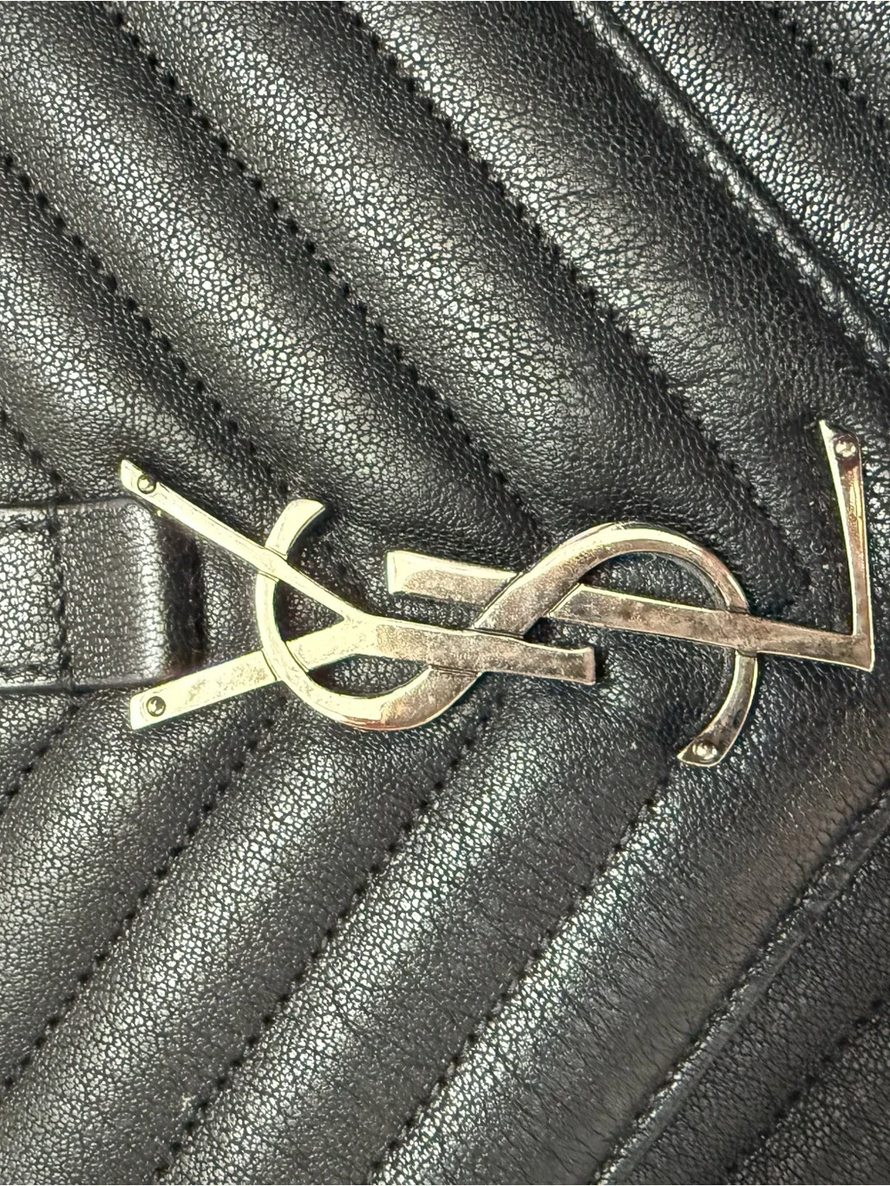 Saint Laurent Black Quilted Chain Crossbody with Silver YSL Logo